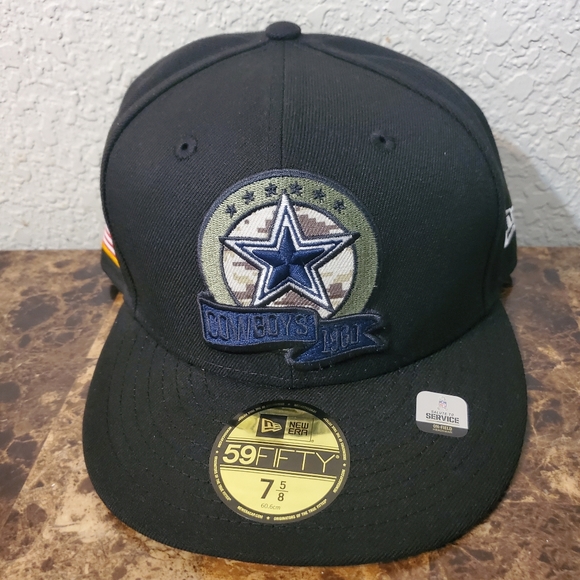 New Era 59FIFTY Black Dallas Cowboys Hat Cap Fitted 7 5/8 Salute to Service - Picture 1 of 3